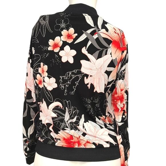 IMAN Jacket Womens XS Silky Floral Zippered Varsity - Picture 4 of 7